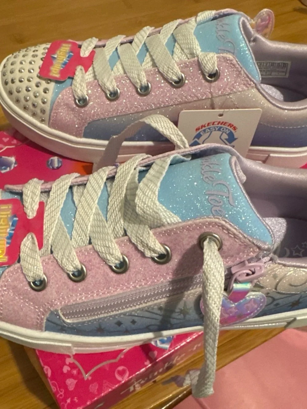 Skechers Kids Glitter Lace-Up Sneakers - Pink & Light Blue